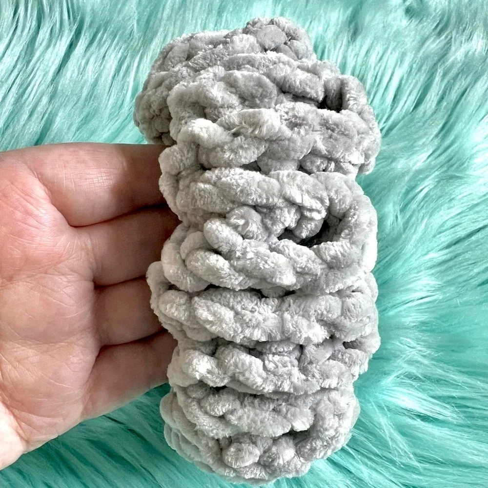 Handmade Jumbo VELVET Light Gray Chunky Crochet Hair Scrunchie PinkRainCloud